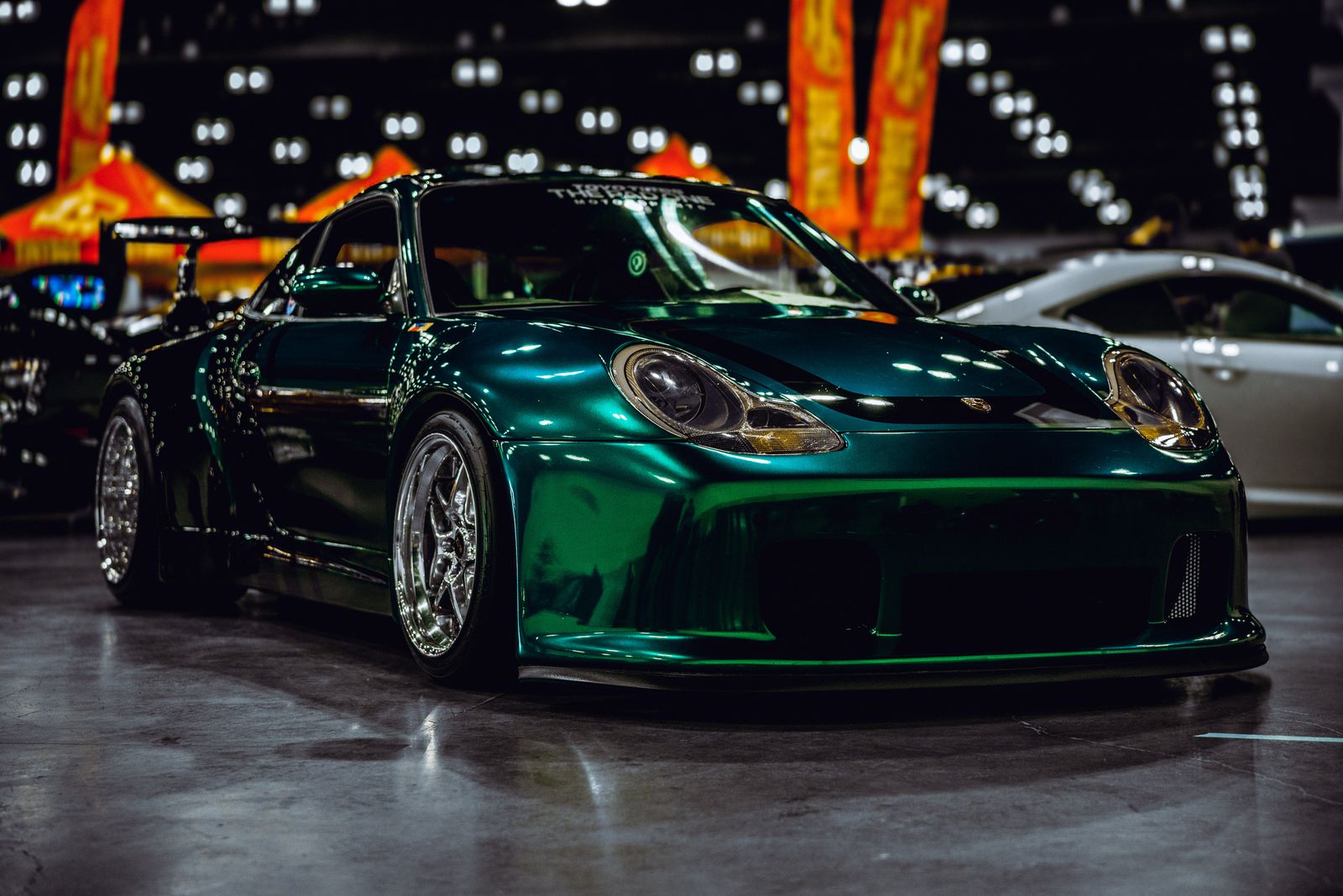 Widebody Porsche 911 lit at night