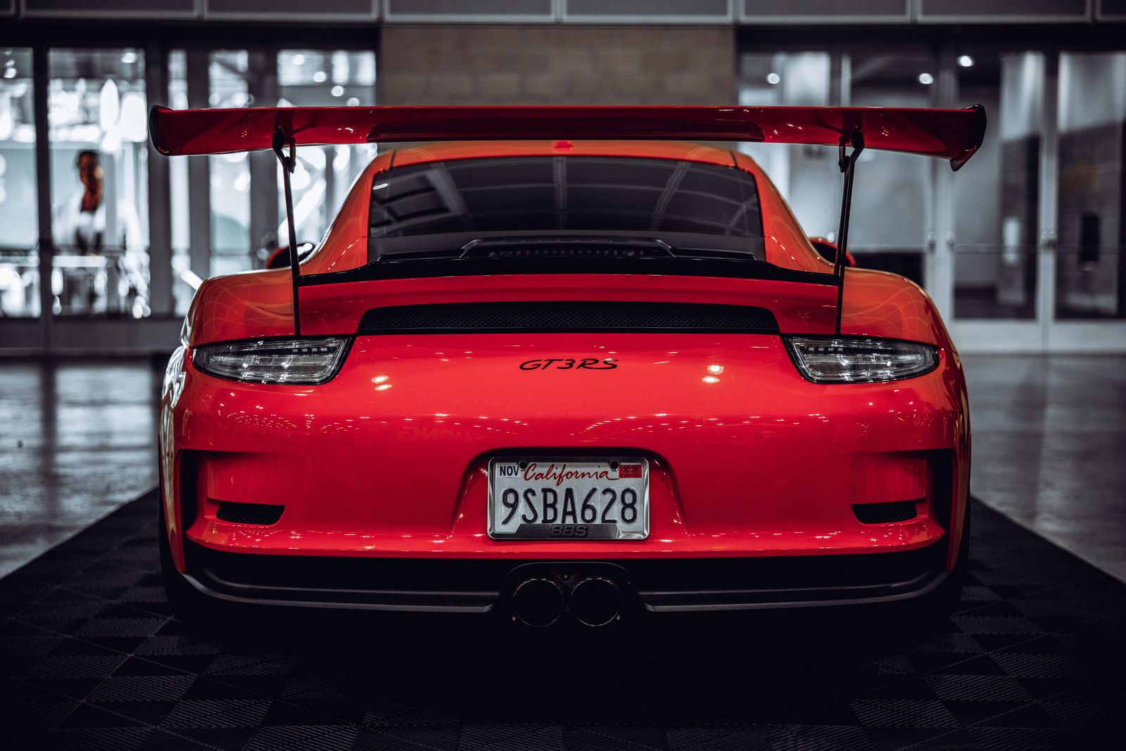 Red Porsche in a garage